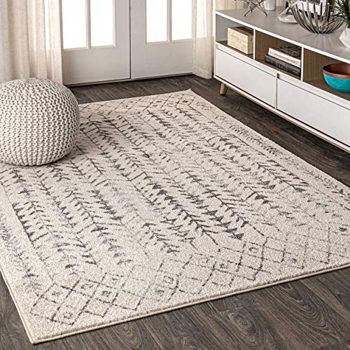 JONATHAN Y MOH210A-8 Ziri Moroccan Geometric Indoor Farmhouse Area-Rug Bohemian Minimalistic Easy-Cleaning Bedroom Kitchen Living Room Non Shedding, 8 X 10, Cream,Gray