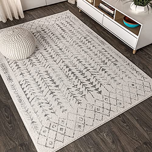 JONATHAN Y MOH210A-8 Ziri Moroccan Geometric Indoor Farmhouse Area-Rug Bohemian Minimalistic Easy-Cleaning Bedroom Kitchen Living Room Non Shedding, 8 X 10, Cream,Gray