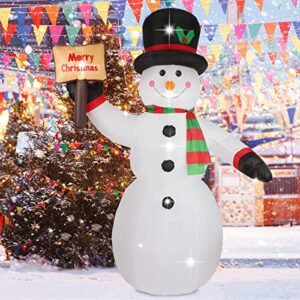 asteroutdoor 8ft christmas inflatable decorations built-in led outdoor yard lawn lighted for holiday season, quick air inflated, 8 feet high, snowman w/board