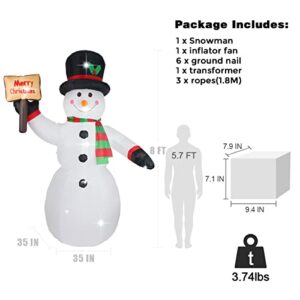 ASTEROUTDOOR 8ft Christmas Inflatable Decorations Built-in LED Outdoor Yard Lawn Lighted for Holiday Season, Quick Air Inflated, 8 Feet High, Snowman w/Board