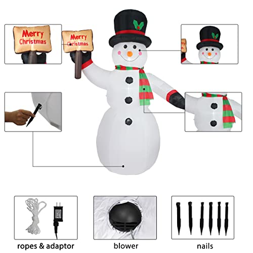 ASTEROUTDOOR 8ft Christmas Inflatable Decorations Built-in LED Outdoor Yard Lawn Lighted for Holiday Season, Quick Air Inflated, 8 Feet High, Snowman w/Board