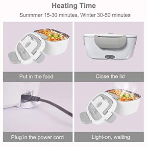 Electric Lunch Box for Car and Home 110V & 12V 40W - Removable Stainless Steel Portable Food Grade Material Warmer Heater - with 2 in 1 Fork & Spoon