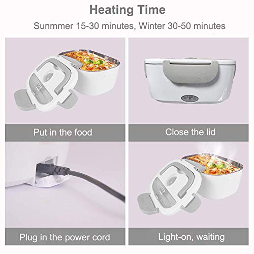 Electric Lunch Box for Car and Home 110V & 12V 40W - Removable Stainless Steel Portable Food Grade Material Warmer Heater - with 2 in 1 Fork & Spoon