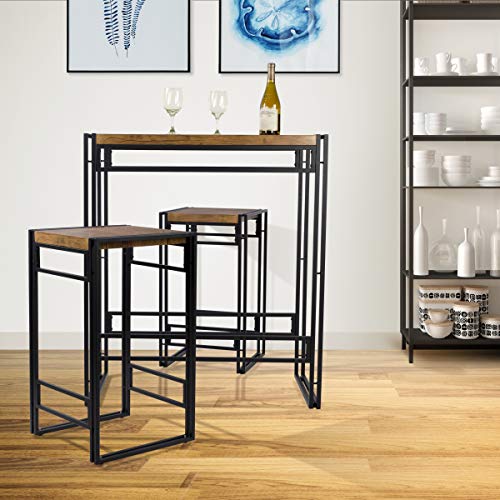 Atlantic Urban Dining Set, Bar Height Table and 2 Stools, 3 Piece Set. Woodgrain & Black PN 82008132