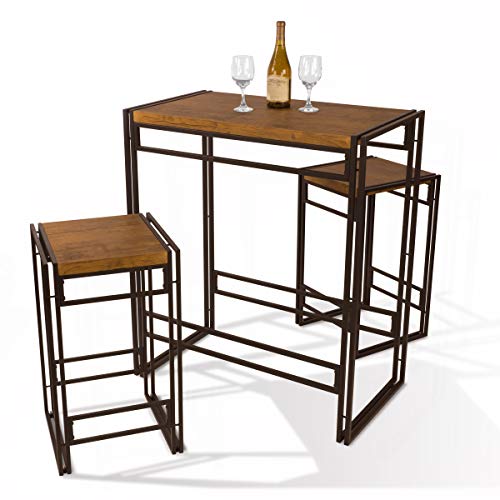 Atlantic Urban Dining Set, Bar Height Table and 2 Stools, 3 Piece Set. Woodgrain & Black PN 82008132