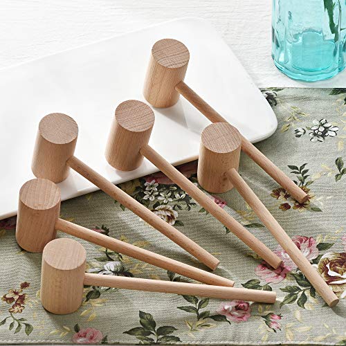 6 Pcs Wooden Crab Lobster Mallets Seafood Hammers, Solid Natural Beechwood