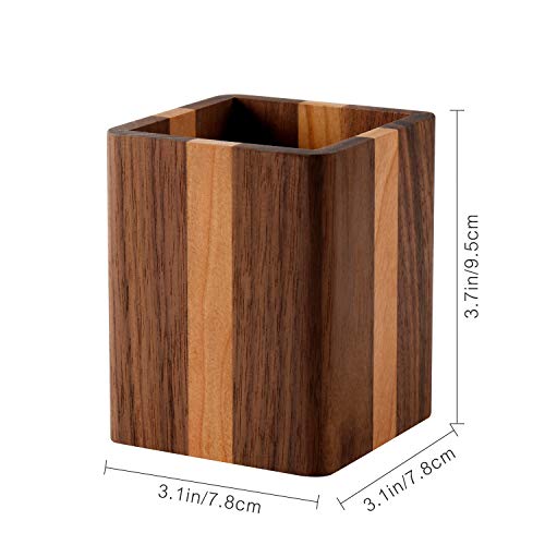 YOYAI Natural Wood Desk Pen Holder Pencil Organizer Desktop Office Pencils Stand Holder Simple(Cherry center walnut side)