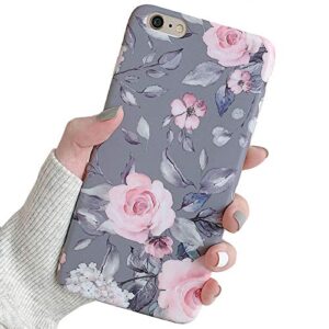 iphone 6 plus / 6s plus case for women & girls, yelovehaw flexible soft slim fit full-around protective cute phone case cover with floral and purple gray leaves for iphone 6plus / 6splus(pink flowers)