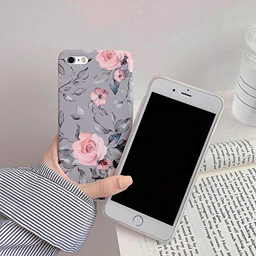 iPhone 6 Plus / 6s Plus Case for Women & Girls, YeLoveHaw Flexible Soft Slim Fit Full-around Protective Cute Phone Case Cover with Floral and Purple Gray Leaves for iPhone 6Plus / 6sPlus(Pink Flowers)