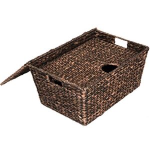 Manoch 2 Pieces Set Hand Woven Water Hyacinth Wicker Baskets Storage Organizer Bins Handles Large Basket Dimensions: 21.5"(L) x 13.5"(W) x 10"(H) Small Basket: 18"(L) x 12"(W) x 8"(H)