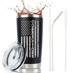 jenvio correctional officer gifts - 20 ounce stainless steel hot/cold travel tumbler/mug with lid and 2 straws for coffee cup - fathers day corrections accessories | prison guard gift