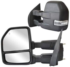 wllw towing mirrors for ford f150 pickup truck 2015 2016 2017 2018 2019, power heated with turn signal - 8 pin plug (black cap)