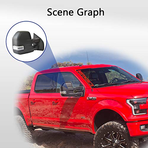 WLLW Towing Mirrors for Ford F150 Pickup Truck 2015 2016 2017 2018 2019, Power Heated with Turn Signal - 8 Pin Plug (Black Cap)