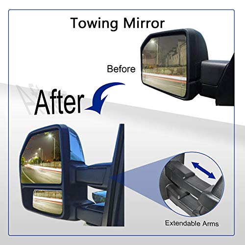 WLLW Towing Mirrors for Ford F150 Pickup Truck 2015 2016 2017 2018 2019, Power Heated with Turn Signal - 8 Pin Plug (Black Cap)