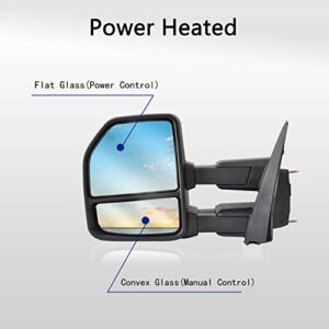 WLLW Towing Mirrors for Ford F150 Pickup Truck 2015 2016 2017 2018 2019, Power Heated with Turn Signal - 8 Pin Plug (Black Cap)