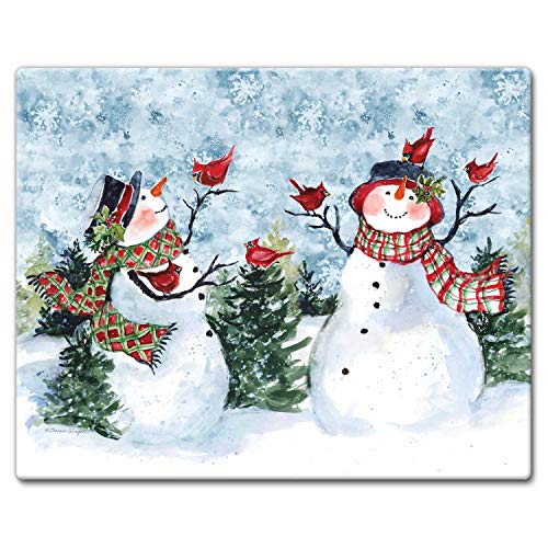 CounterArt Watercolor Snowman 3mm Heat Tolerant Tempered Glass Cutting Board 15” x 12” Manufactured in the USA Dishwasher Safe