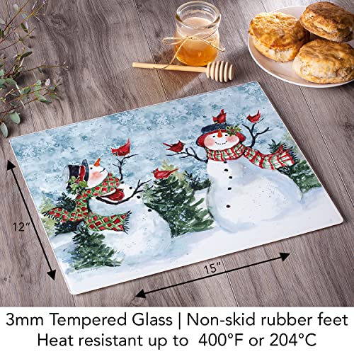 CounterArt Watercolor Snowman 3mm Heat Tolerant Tempered Glass Cutting Board 15” x 12” Manufactured in the USA Dishwasher Safe