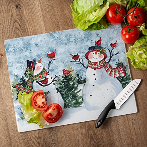 CounterArt Watercolor Snowman 3mm Heat Tolerant Tempered Glass Cutting Board 15” x 12” Manufactured in the USA Dishwasher Safe