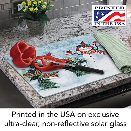 CounterArt Watercolor Snowman 3mm Heat Tolerant Tempered Glass Cutting Board 15” x 12” Manufactured in the USA Dishwasher Safe