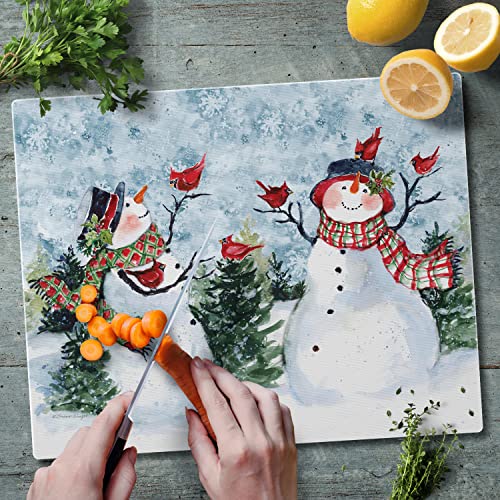 CounterArt Watercolor Snowman 3mm Heat Tolerant Tempered Glass Cutting Board 15” x 12” Manufactured in the USA Dishwasher Safe