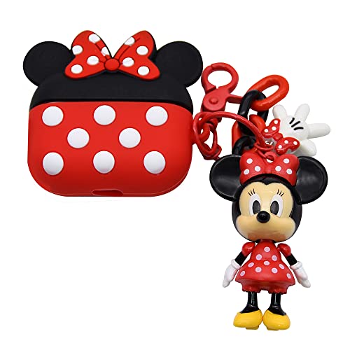 Compatible with Airpods Pro Minnie Mouse Mickey Cute 3D Cartoon Case,Kawaii Airpods Pro Silicone Cover for Girls Kids Teens Boys with Cartoon Pendant (Red)