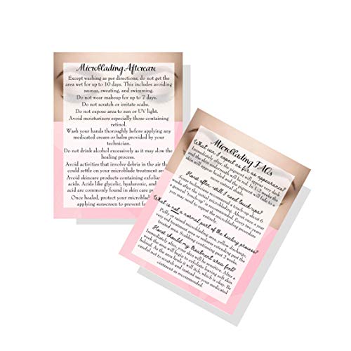 Mircoblading Aftercare Instructions Cards | Package of 30 | Pink Eyebrow Photo Design Double Sided Size 4.25 x 5.5" inches After Care Post Card