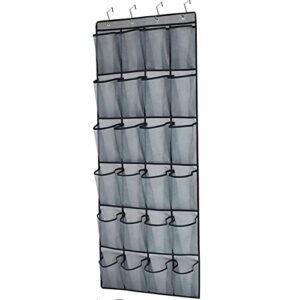 over the door shoe organizer,24 extra large mesh pockets ,closet hanging shoe rack holder organizer ,shoe door hanger, double stitching with 4 sturdy metal hooks ,gray (65.4" x 23.6" )