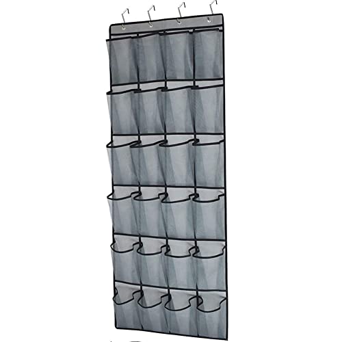 Over The Door Shoe Organizer,24 Extra Large Mesh Pockets ,Closet Hanging Shoe Rack Holder Organizer ,Shoe Door Hanger, Double Stitching with 4 Sturdy Metal Hooks ,Gray (65.4" X 23.6" )