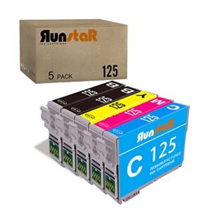 run star 5 pack 125 remanufactured ink cartridge replacement for epson 125 t125 for nx125 nx127 nx130 nx230 nx420 nx530 nx625 workforce 320 323 325 520 printer (2 black, 1 cyan, 1 magenta, 1 yellow)