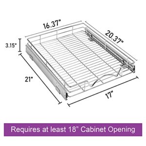 Hold N' Storage Pull Out Cabinet Drawer Organizer, Heavy Duty-with 5 Year Limited Warranty- Slide Out Shelves, -17”W x 21”D - Requires at Least a 18-1/4” Cabinet Opening, Steel Metal, Chrome Finish