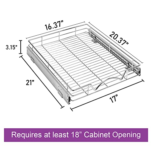 Hold N' Storage Pull Out Cabinet Drawer Organizer, Heavy Duty-with 5 Year Limited Warranty- Slide Out Shelves, -17”W x 21”D - Requires at Least a 18-1/4” Cabinet Opening, Steel Metal, Chrome Finish