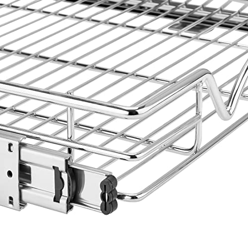 Hold N' Storage Pull Out Cabinet Drawer Organizer, Heavy Duty-with 5 Year Limited Warranty- Slide Out Shelves, -17”W x 21”D - Requires at Least a 18-1/4” Cabinet Opening, Steel Metal, Chrome Finish