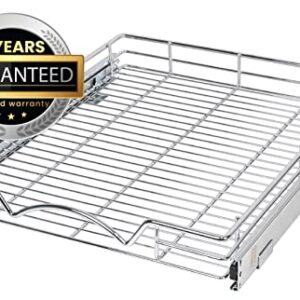 Hold N' Storage Pull Out Cabinet Drawer Organizer, Heavy Duty-with 5 Year Limited Warranty- Slide Out Shelves, -17”W x 21”D - Requires at Least a 18-1/4” Cabinet Opening, Steel Metal, Chrome Finish