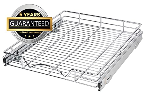 Hold N' Storage Pull Out Cabinet Drawer Organizer, Heavy Duty-with 5 Year Limited Warranty- Slide Out Shelves, -17”W x 21”D - Requires at Least a 18-1/4” Cabinet Opening, Steel Metal, Chrome Finish