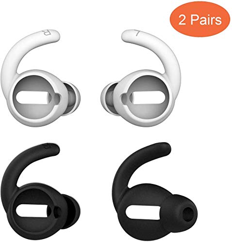 2 Pairs AirPods Ear Hooks Accessories Compatible with AirPods 2 & AirPods 1 or EarPods Headphones,Airpod Tips Anti-Slip Ear Hooks Silicone (1Black+1White)