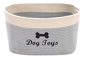 morezi soft rope dog toy basket with handle, large dog bin, pet bed, pet toy box- perfect for organizing pet toys, blankets, leashes - greywhite