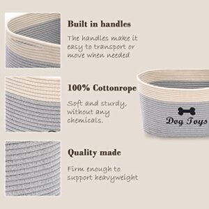 Morezi Soft Rope Dog Toy Basket with Handle, Large Dog bin, pet Bed, pet Toy Box- Perfect for organizing pet Toys, Blankets, leashes - GreyWhite