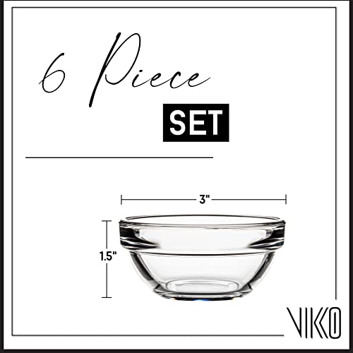 Vikko 3 Inch Small Glass Bowls: Dipping Sauce Cups - Pinch Bowls for Cooking Prep - ingredient bowls for prep - Mis En Place Bowls - Stackable Clear Round Spice Bowls - Small Glass Bowl - Set of 6