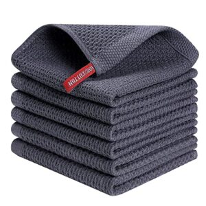 kitinjoy 100% cotton kitchen dish cloths, 6 pack waffle weave ultra soft absorbent dish towels for drying dishes quick drying kitchen towels dish rags, 12 x 12inch, dark grey