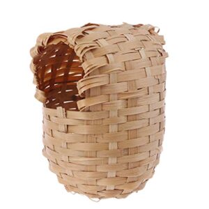 Rubsy Natural Bamboo Covered Breeding Nest Hut Bird House Finch Hideout Cage Toy Outdoor Hut Shelter for Birds Hand Made