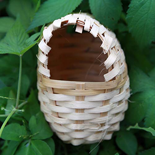 Rubsy Natural Bamboo Covered Breeding Nest Hut Bird House Finch Hideout Cage Toy Outdoor Hut Shelter for Birds Hand Made