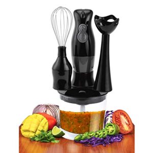 2-Speed Hand Blender and Food Processor with Balloon Whisk (Black)