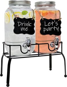 estilo glass drink dispenser with stand - set of 2-1 gallon glass jar beverage dispensers for parties, glass water dispenser countertop for weddings, sun tea jar, lemonade, laundry detergent dispenser