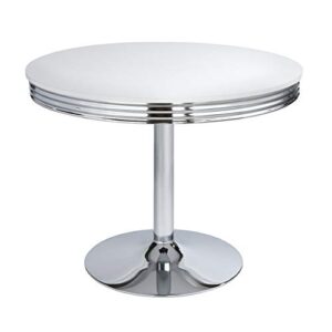 target marketing systems raleigh modern retro style chrome plated metal round dining table, 39.4", white