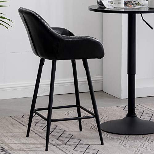 BTEXPERT 25 inch Bucket Black Faux Leather Accent Dining Bar Chair Set of 2