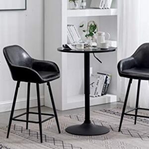 BTEXPERT 25 inch Bucket Black Faux Leather Accent Dining Bar Chair Set of 2