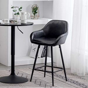 BTEXPERT 25 inch Bucket Black Faux Leather Accent Dining Bar Chair Set of 2
