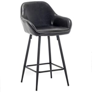 BTEXPERT 25 inch Bucket Black Faux Leather Accent Dining Bar Chair Set of 2