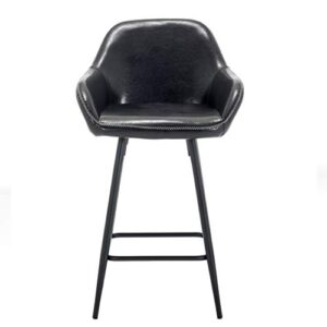 BTEXPERT 25 inch Bucket Black Faux Leather Accent Dining Bar Chair Set of 2