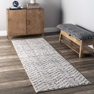 nuloom rosanne geometric runner rug, 2' 6" x 6', blue